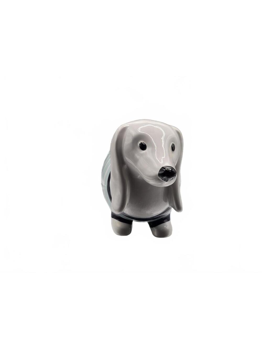 Dachshund Cookie Treat Jar Weiner Dog Threshold Teal Green Blue Striped EUC - Picture 2 of 7